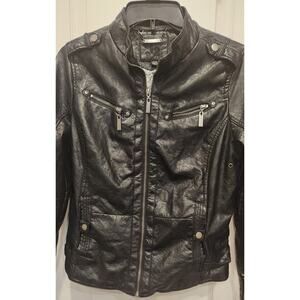 F2 Faux Leather Black Moto Jacket Juniors Medium